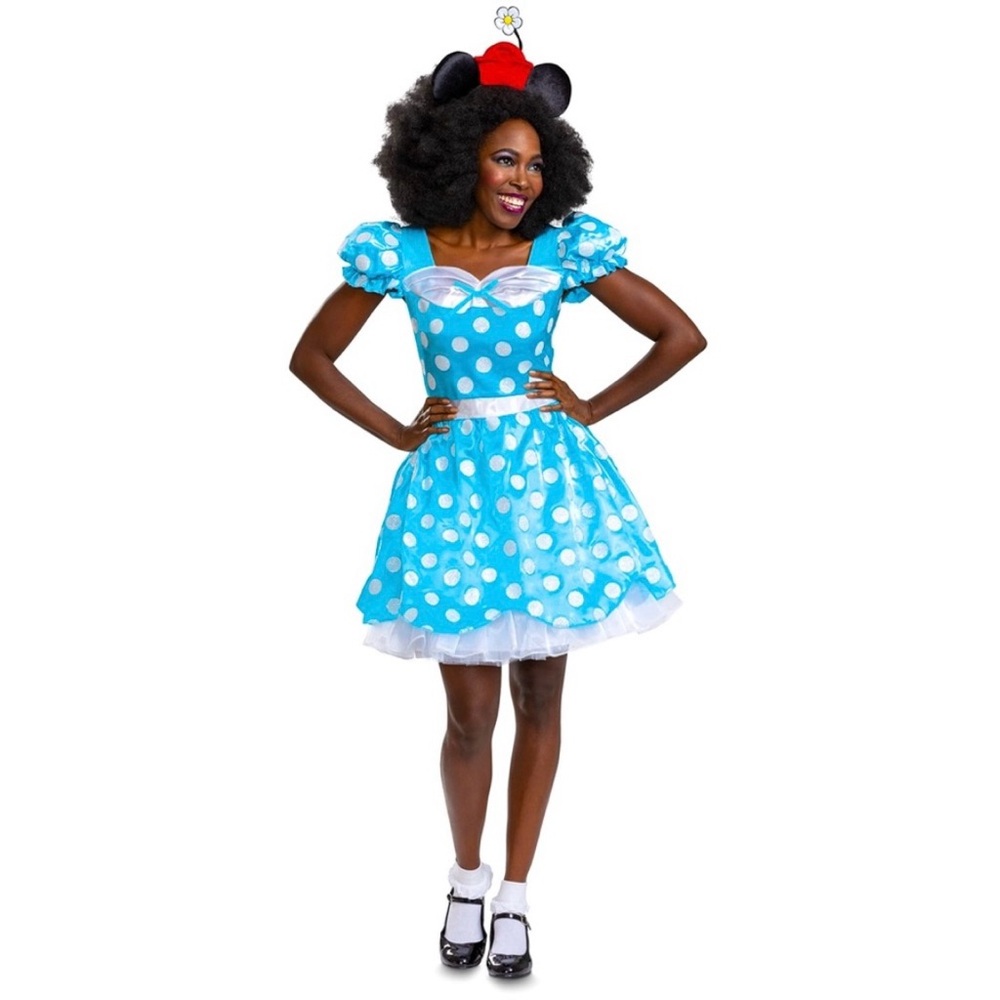 Blue Polka Dot Minnie Mouse Adult L 10/12 Costume New with Tags! Headband incl